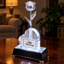 Illuminated 8" Silver Rose in Personalized Heart Vase